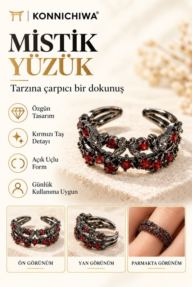 🦋 Red Stone Gotic Ring with Butterfly Motif