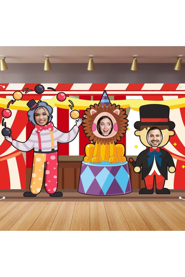 red Circus Troup Photo Banner Backdrop Background Photo Booth Props Pretend Play Party Game Clown Li