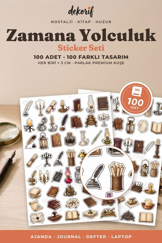 Book and Library Sticker Set 100 Pieces - Antique Reading Room Nostalgia Vintage Agenda Sticker
