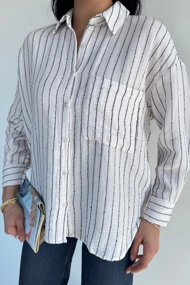 Women's Striped Oversize Shirt with Pockets