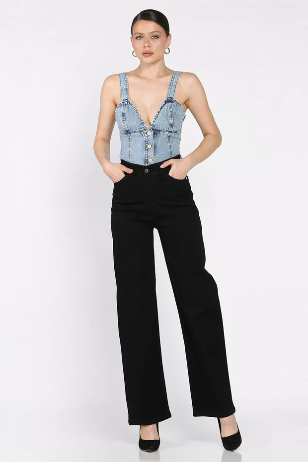 High Waist Lycra Women's Palazzo Jean Denim Trousers