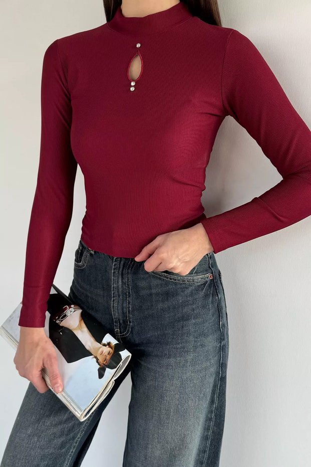 Women's Front Window Detailed Self-Patterned Blouse