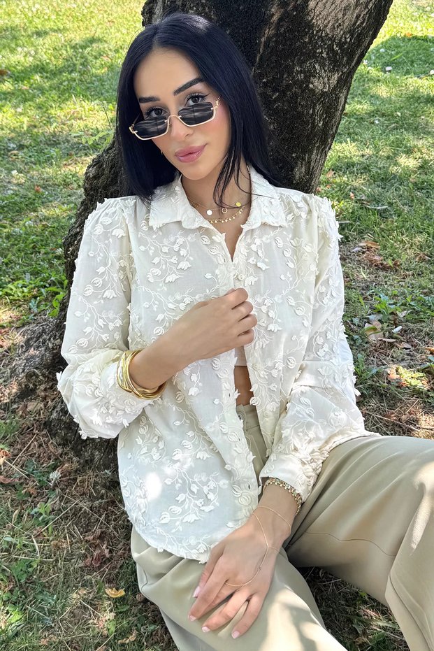 Women's Leaf Patterned Long Sleeve Shirt