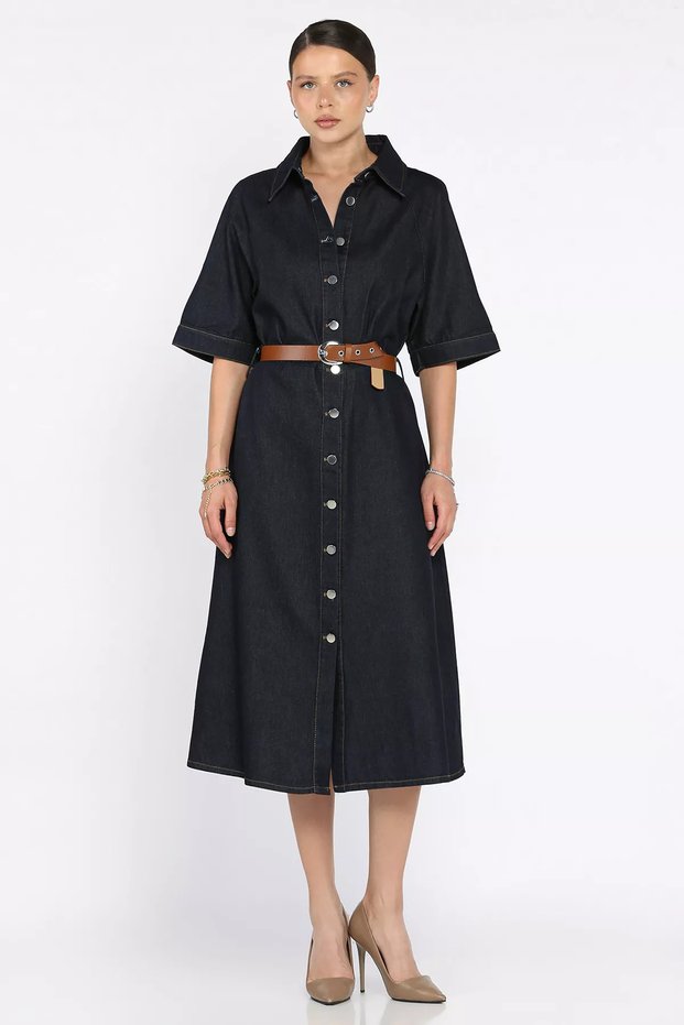 Women's Belted Jean Denim Dress