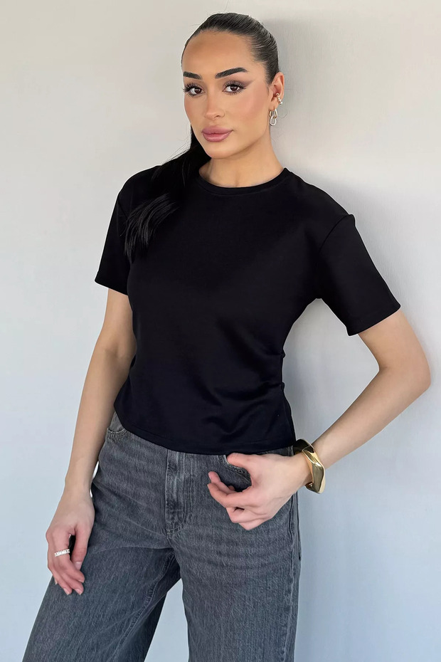 Women's Crew Neck T-Shirt with Side Drawstring Detail