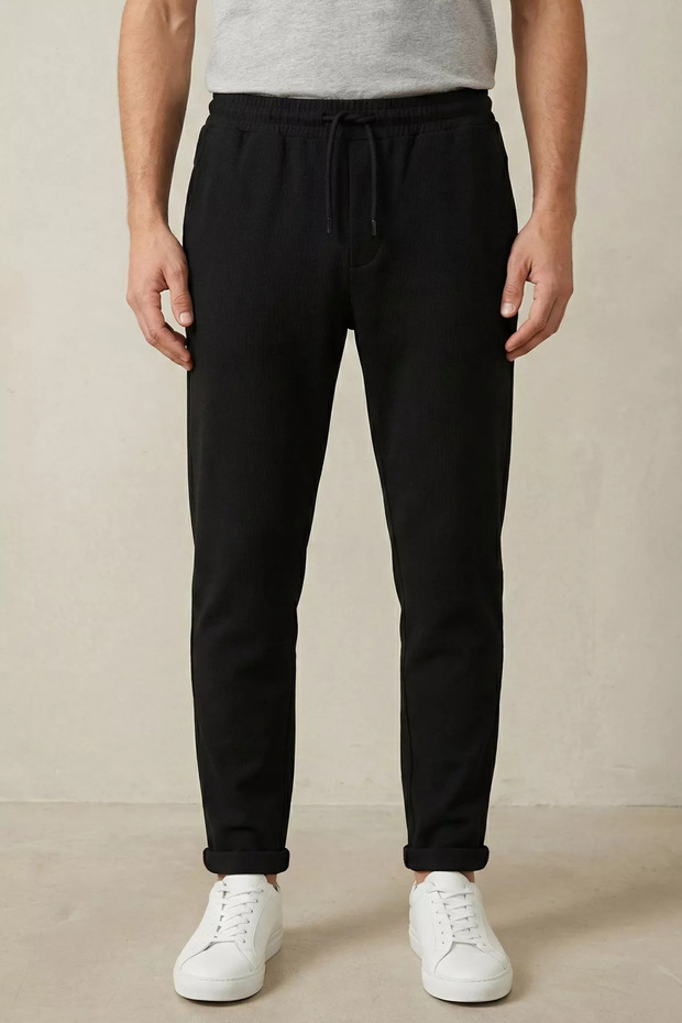 Men's Self-Patterned Double-Legged Trousers with Elastic Waist