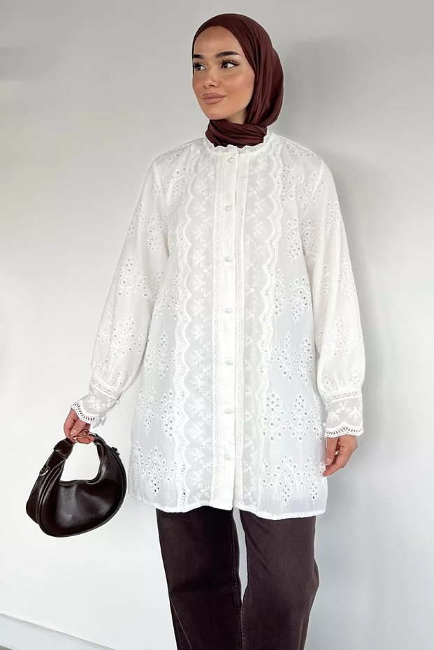 Front Buttoned Scalloped Hijab Shirt Tunic