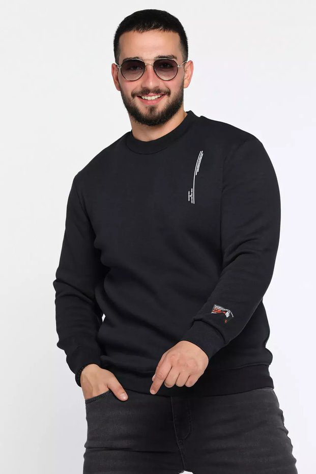 Three Threaded Ribbed Crew Neck Men's Sweatshirt