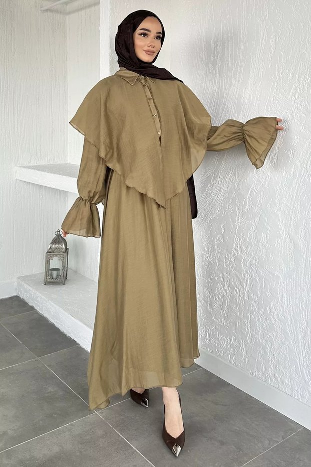 Lined Cape Blouse Skirt Hijab Double Set