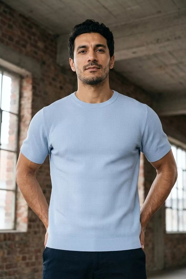 Men's Crew Neck Patterned Knitwear T-Shirt