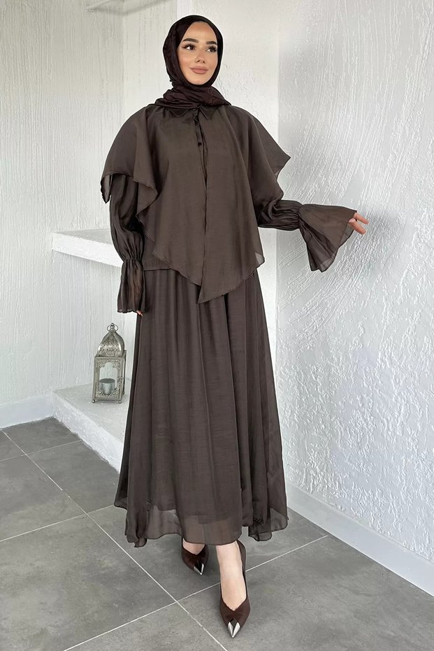 Lined Cape Blouse Skirt Hijab Double Set