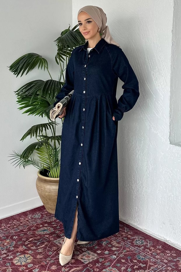 Front Buttoned Hijab Jean Denim Dress
