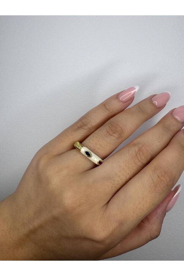 Colorful Enamel Gold Color Steel Combination Ring - White