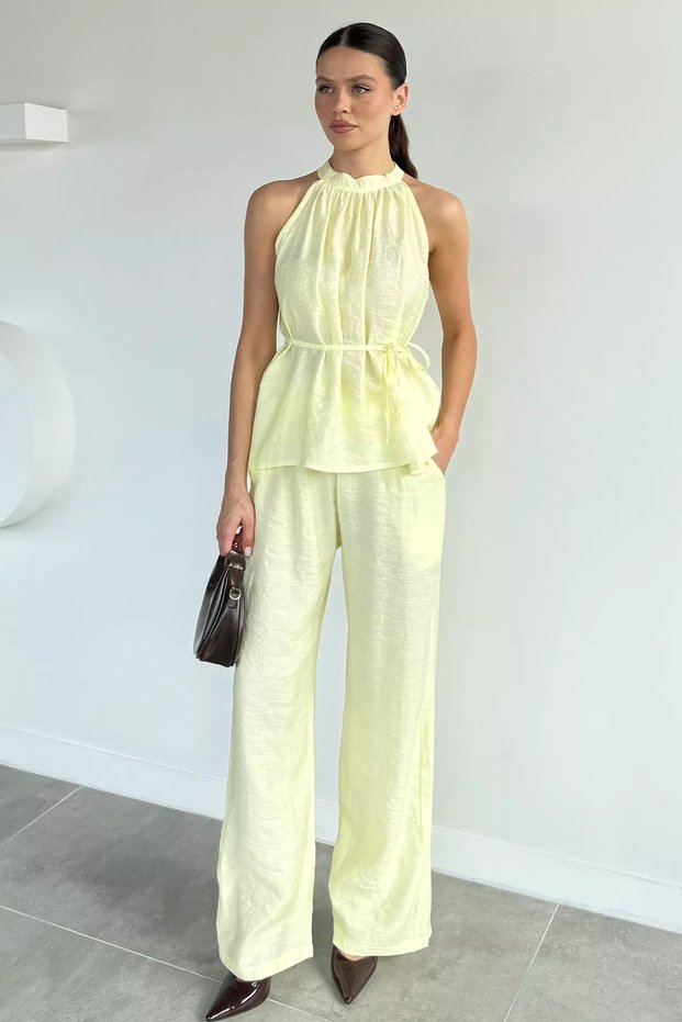 Women's Halter Neck Blouse and Pants Two-Piece Set