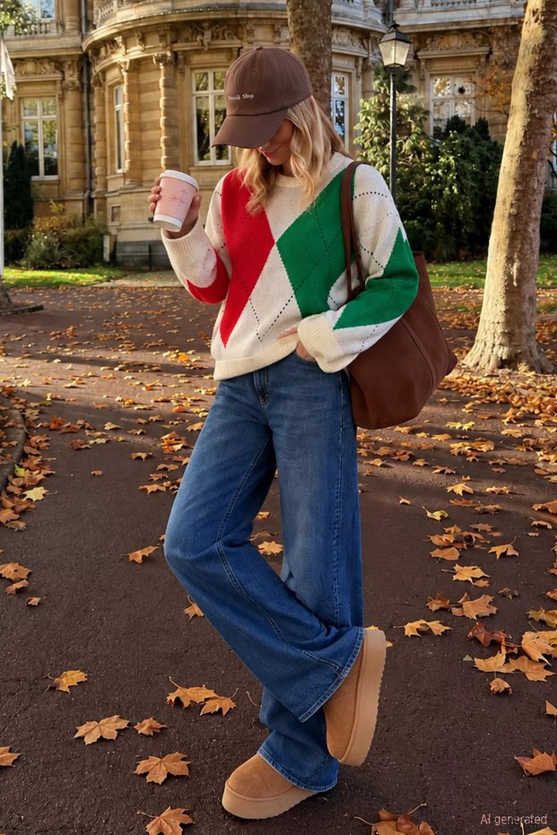 Patterned Women's Crew Neck Knit Sweater