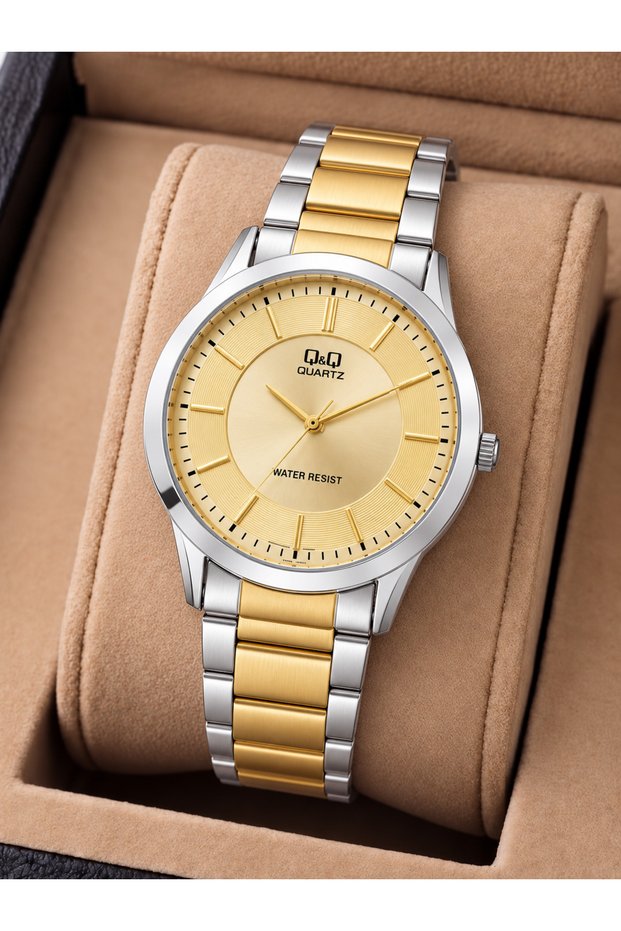Men's Silver Gold Metal Cord Gold Dial Wrist Watch with 2 Year Warranty
