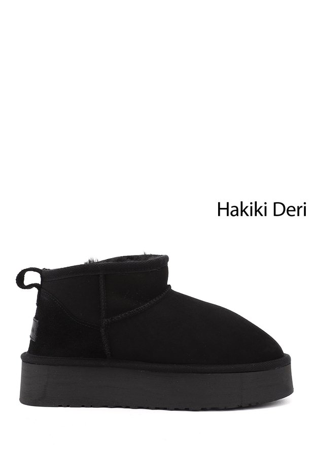 Women's Black Nubuck Mini Platform Sole Genuine Leather Shearling Boots