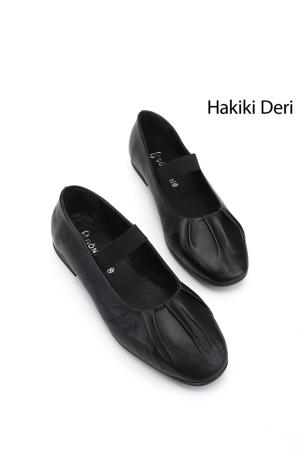 Women's Black Mary Jane Genuine Leather Ballerinas