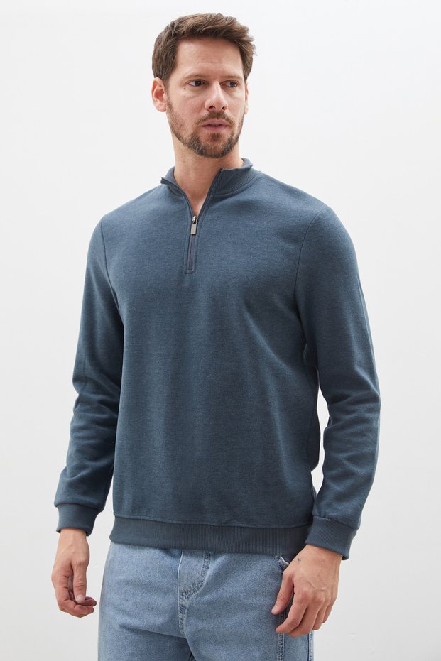 Ribbed Stand Collar Half Zipper Sweatshirt