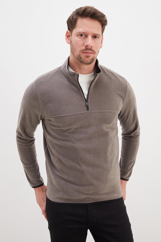 Half Zippered Stand Collar Fleece Sweatshirt