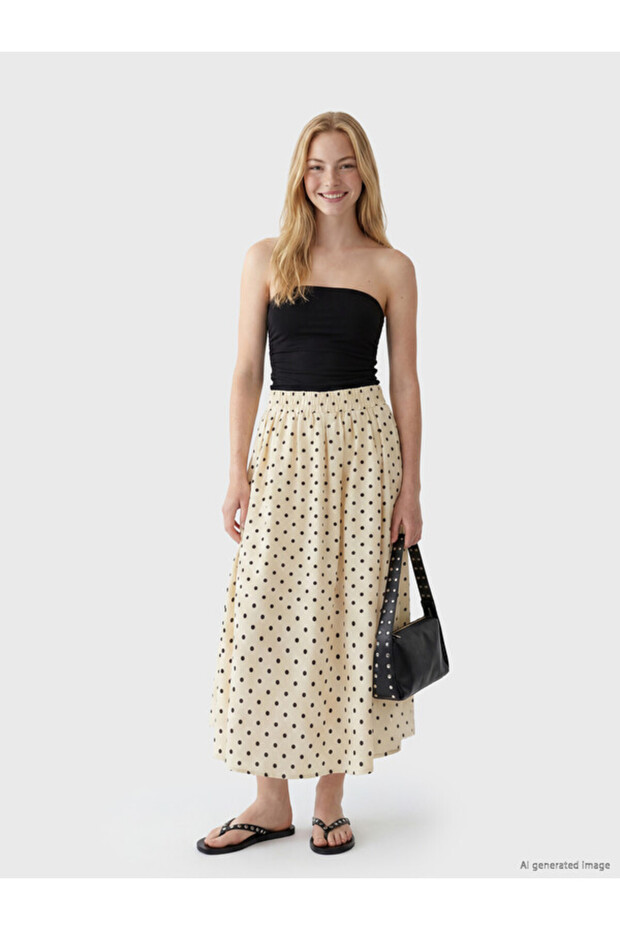 I Beli Corded Waist Polka Dot Flared Skirt from Freezen Store