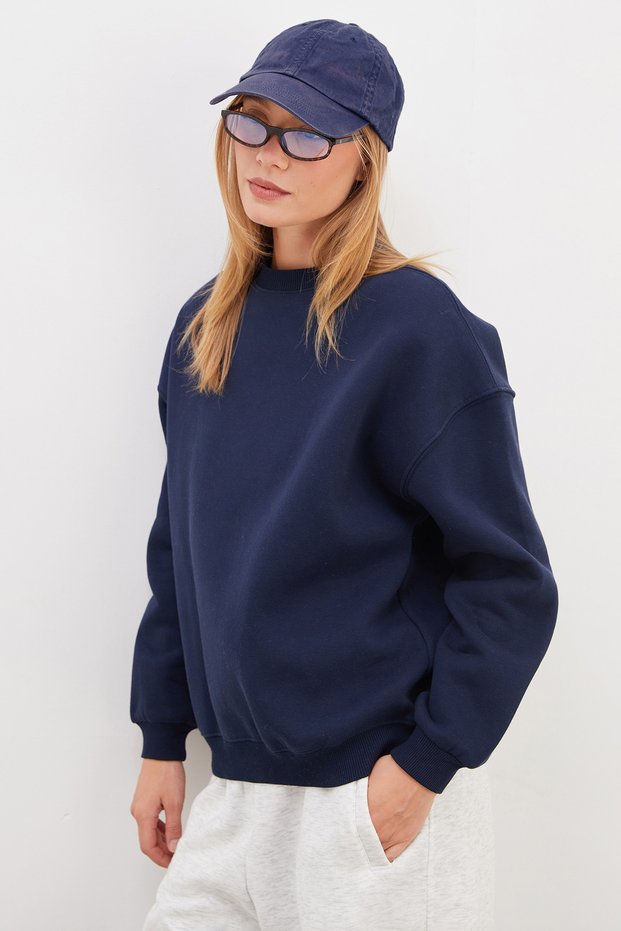 3 Yarn Basic Crew Neck Oversize Sweatshirt