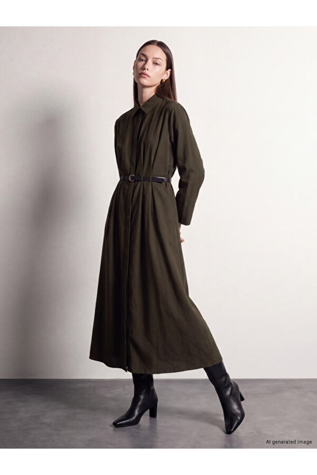 I Beli Belted Pleated Shirt Dress from Freezen Store