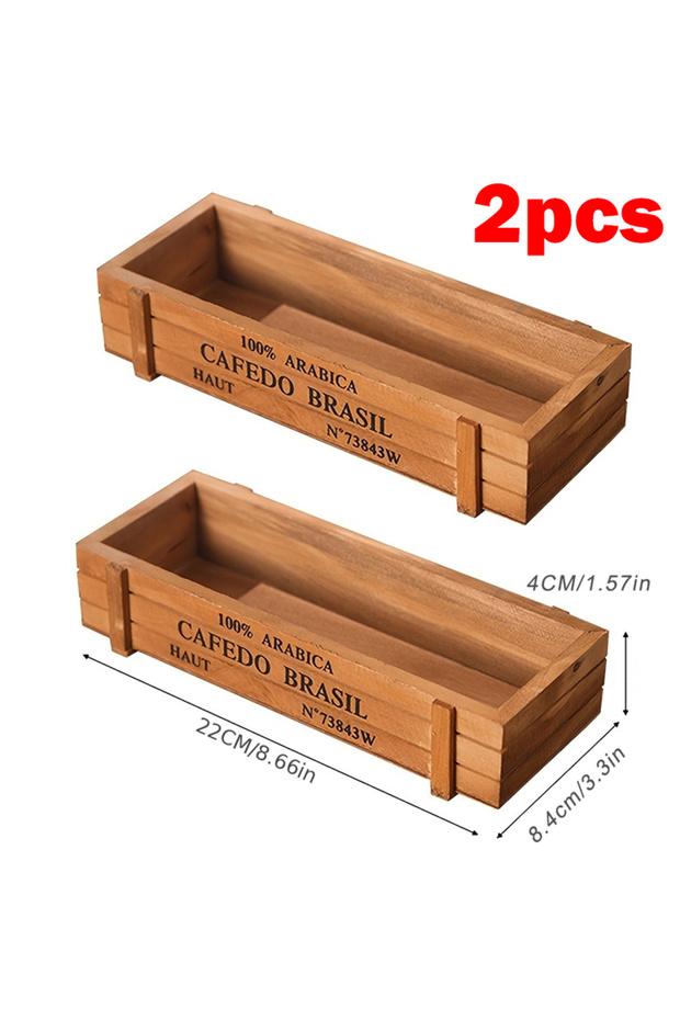 2pcs Retro Garden Plant Pot Vintage Wooden Storage Box for Sundries Stationery Pen Box Succulents Fl
