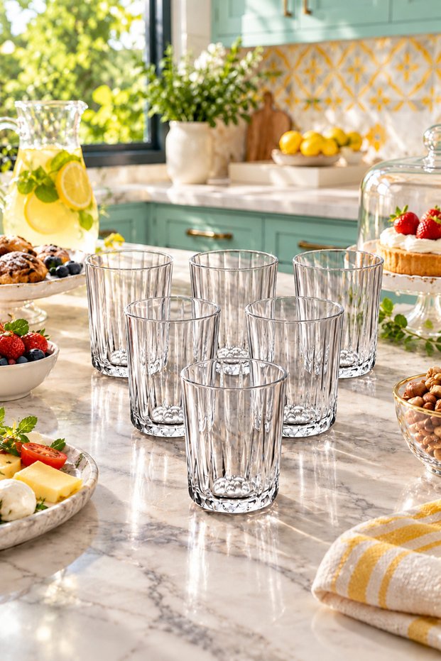 Elsa - Set of 6 190 Cc Glass Soft Drink Glasses Water Juice Cocktail and Beverage Glasses