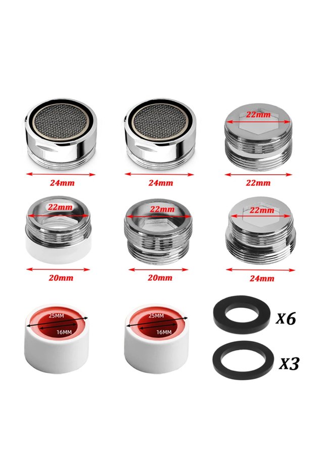Adapter Set 2 Kitchen Faucet Adapter Set 18/20/22/24mm To 22mm With Washer Metal Male Female Saving