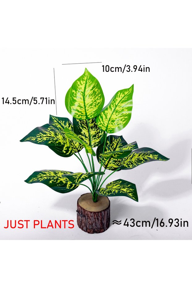 C 43cm 12 Forks Artificial Monstera Tree Green Fake Plants Plastic Evergreen Leaves Tropical Faux Pa