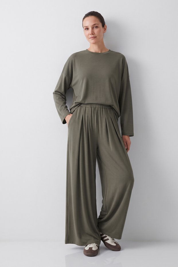 Pleated Trousers Pique Set 40779 - Light Khaki