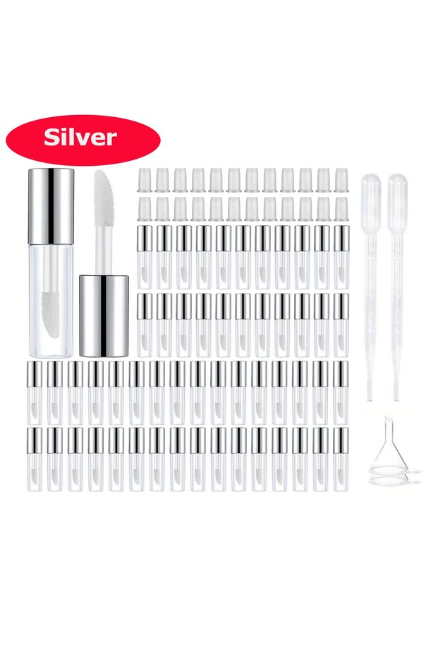 100Pcs Silver 1.2ml Mini Lip Gloss Tubes with Wand Empty Travel Bottle Refillable Lip Gloss Containe