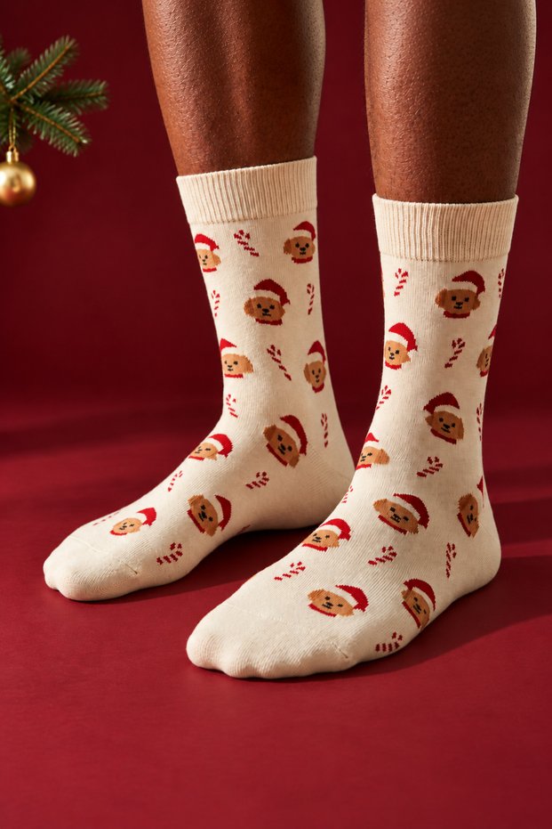 Men's Dog Socks Beige Melange