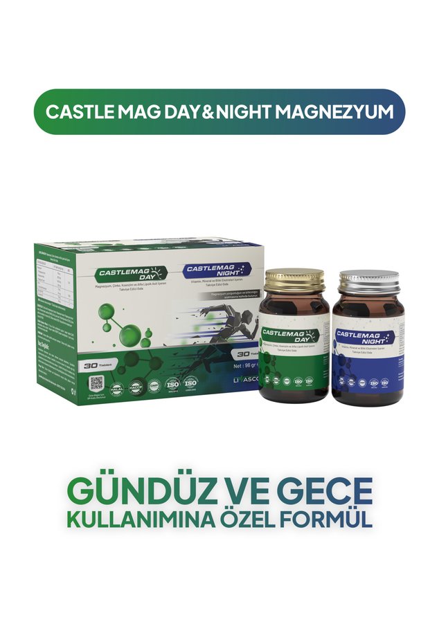 Castlemag Day & Night – Daytime (Malate, Citrate, Taurate) and Nighttime (Bisglycinate) Magnesium Supplement 60 Tablets
