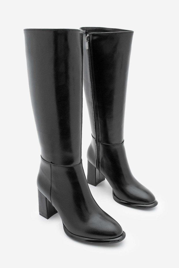 Women's Zippered Thick Heeled Boots Lovet Black