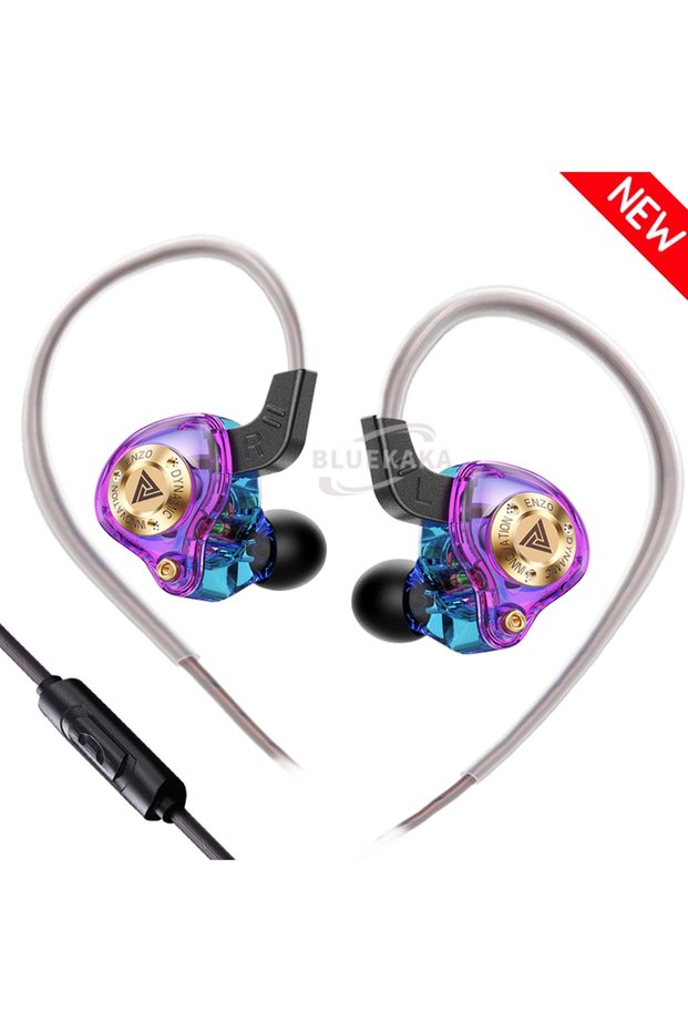 Purple With Mic QKZ 15D Dynamic Surround Sound Dual Dynamic Drive Earphones In-Ear Headphones Noise