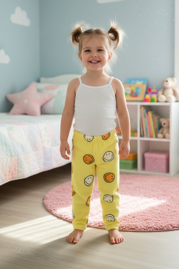 Smiling Face Patterned Fleece Unisex Children's Pajama Bottoms