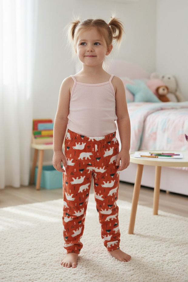 Polar Bear Patterned Fleece Unisex Children's Pajama Bottoms