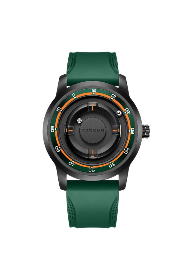 Green Silicone FOXBOX Watch Planet Design Fashion Floating Magnetic Pointer Free Ball Bearing Creati