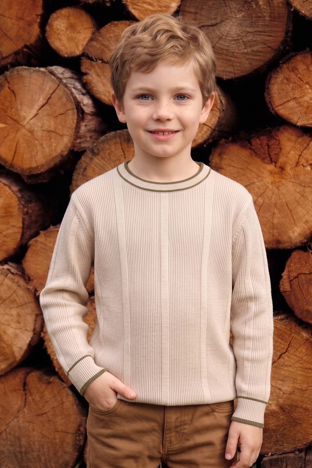 Patterned Crew Neck Boys' Knit Sweater