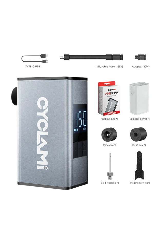 A3 MAX Aluminum Alloy 150 PSI Electric Pump Portable Bike Air Rechargeable Tire Inflator Schrader Pr