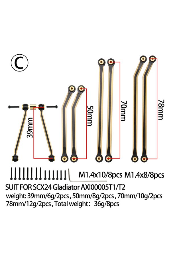 C 1/24 RC Crawler Car Heavy Brass Chassis Links Steering Rod Set for Axial SCX24 C10 Jeep Gladiator