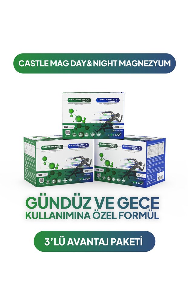 Castlemag Day & Night – Daytime (Malate, Citrate, Taurate) and Nighttime (Bisglycinate) Magnesium Supplement 60 Tablets 3-Pack Advantage Pack