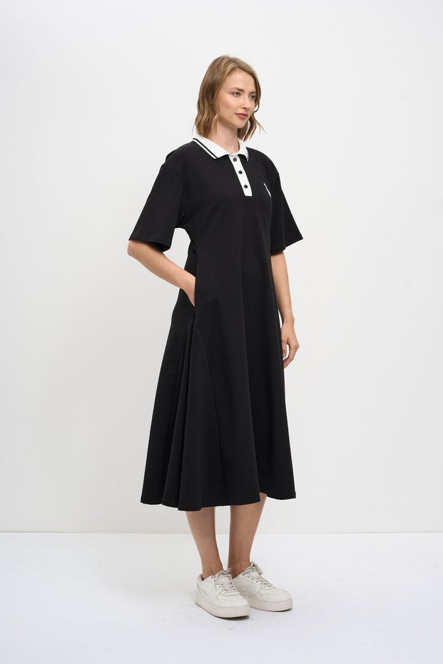 Polo Collar Flared Dress