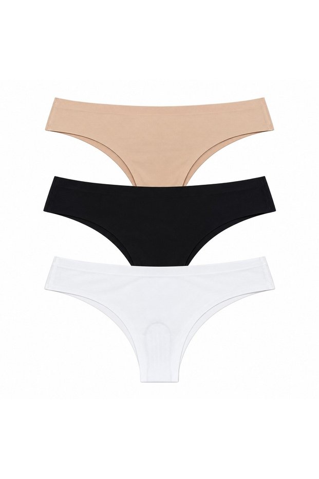 Women's Cotton Fabric 3 Pack Seamless Non-Marking Laser Cut Slip Bb2852