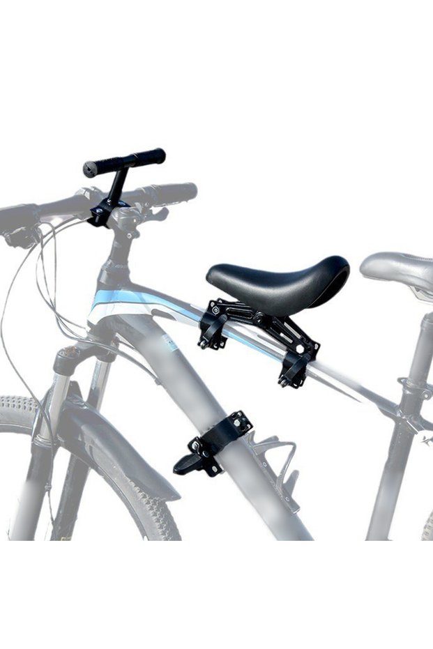 Black Front Mounted Bicycle Seats with Handlebars and Foot Pedals for Kids Children