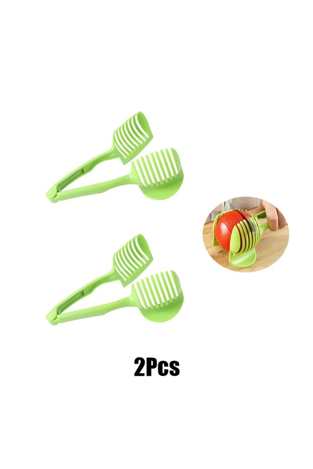 2Pcs plastic Stainless Steel Kitchen Handheld Orange Lemon Slicer Tomato Cutting Clip Fruit Slicer O