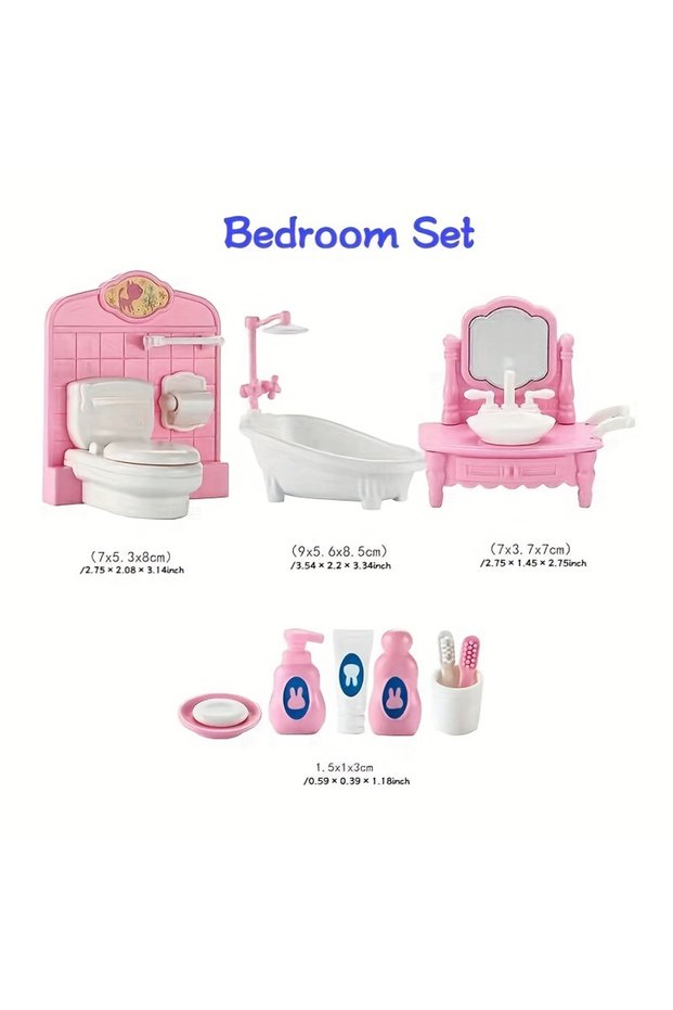 Pink Bathroom Dollhouse Furniture Set Accessories Doll House Mini Furniture Pretend Play Bedroom Li
