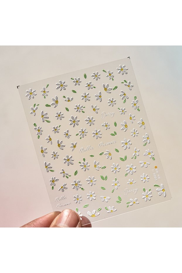 1pcs to3803 1pcs White Daisy Flower Embossed 5D Nail Sticker Spring Summer Adhesive Slider